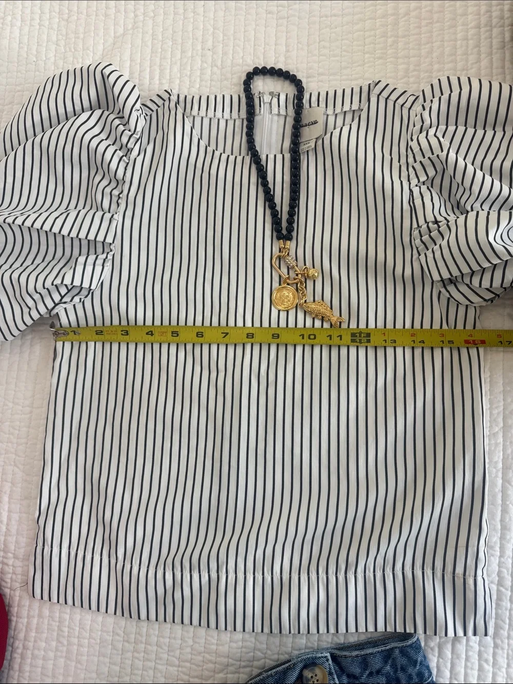 Anthropologie Maeve Black and White Striped Puff-Sleeve Blouse Boho Size XXS